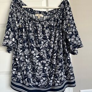 Michael Kors Navy & White Floral Off-Shoulder Tunic XXL